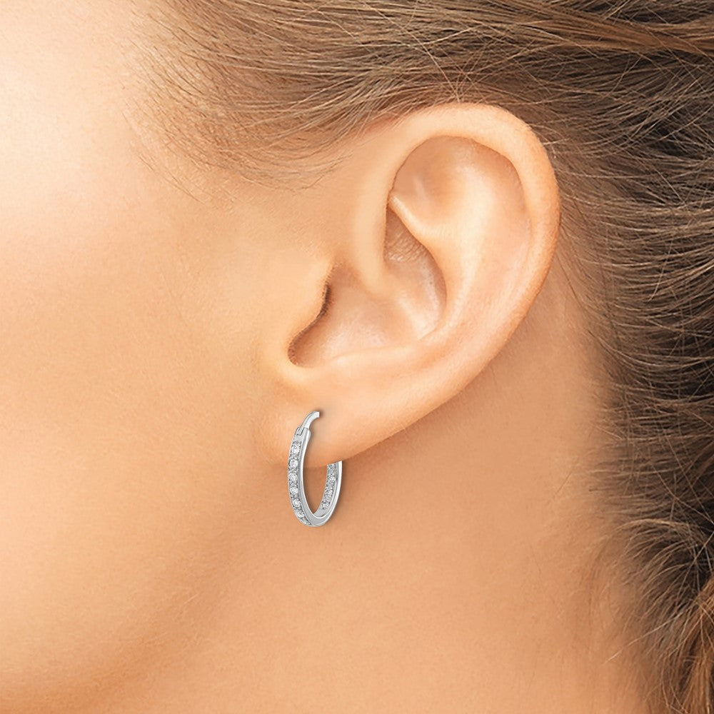 14k White Gold 1/4 carat Diamond In/Out Hoop Earrings
