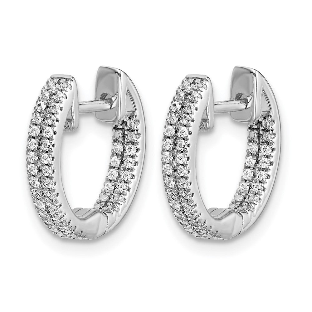14k White Gold 2-row 1/6 carat Diamond In/Out Hinged Hoop Earrings