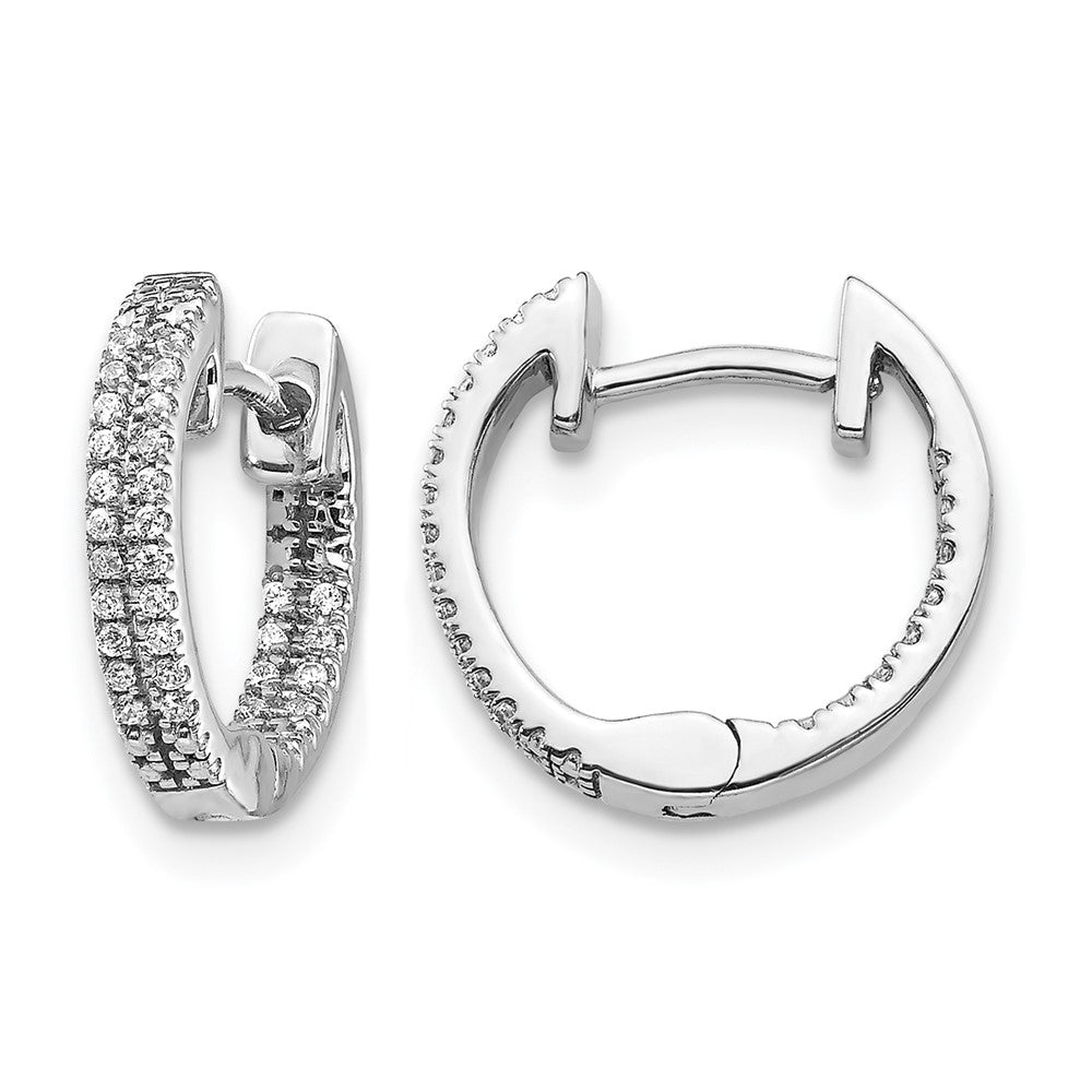 14k White Gold 2-row 1/6 carat Diamond In/Out Hinged Hoop Earrings