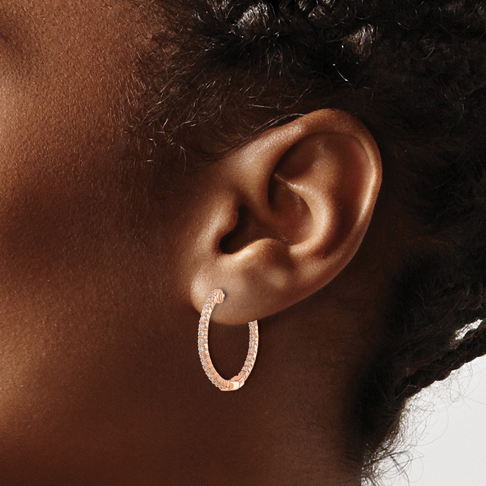 14k Rose Gold 5/8 carat Diamond In/Out Hinged Hoop Earrings
