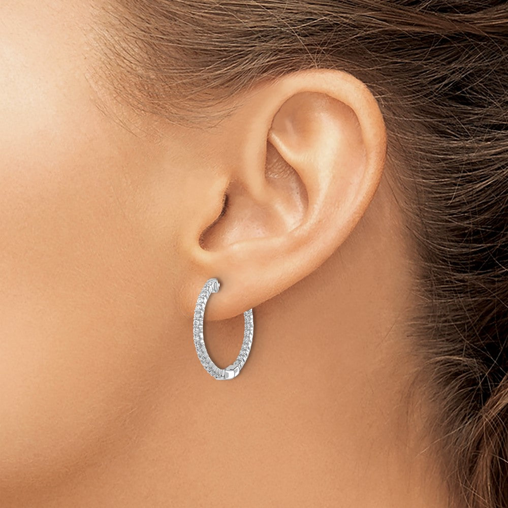 14k White Gold 5/8 carat Diamond In/Out Hinged Hoop Earrings