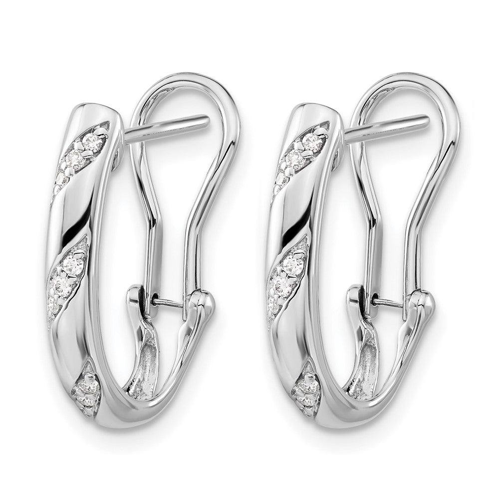 14k White Gold 1/8 carat Diamond Omega Back Hoop Earrings