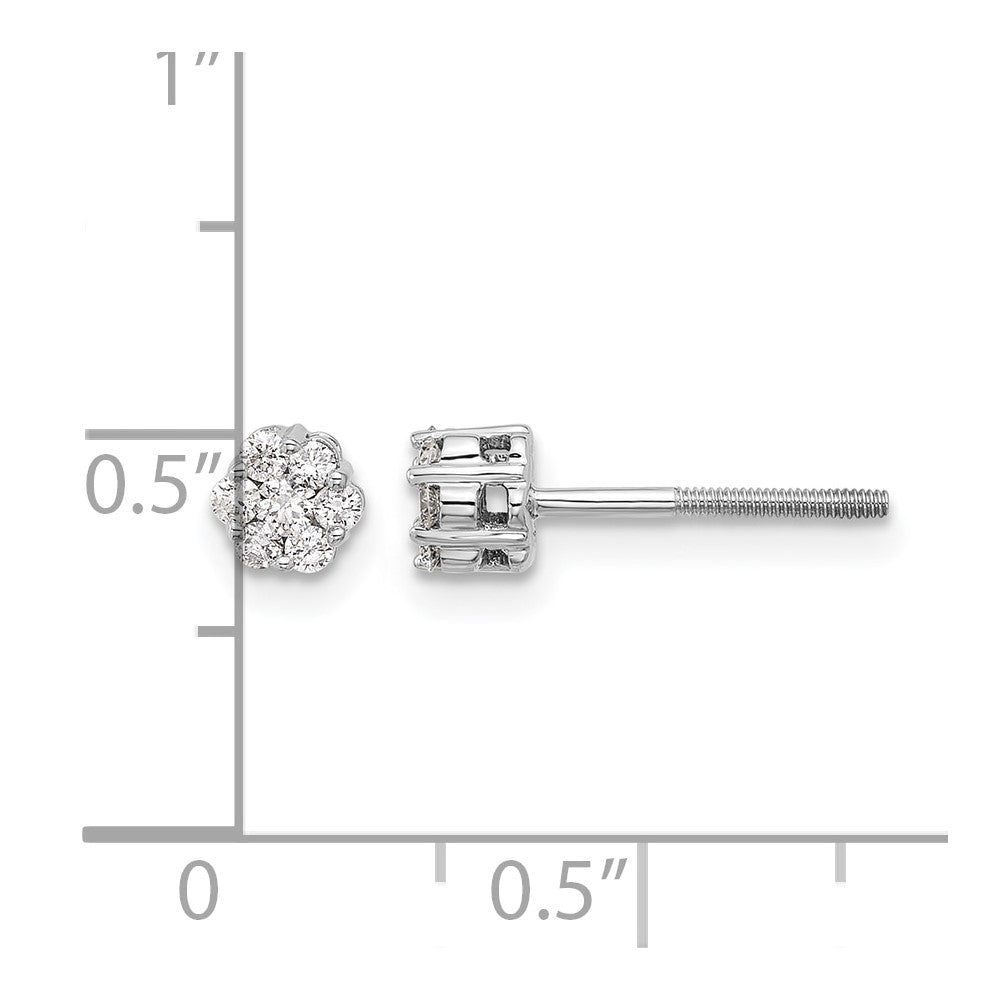 14k White Gold 1/4 carat Diamond Cluster Screwback Post Earrings