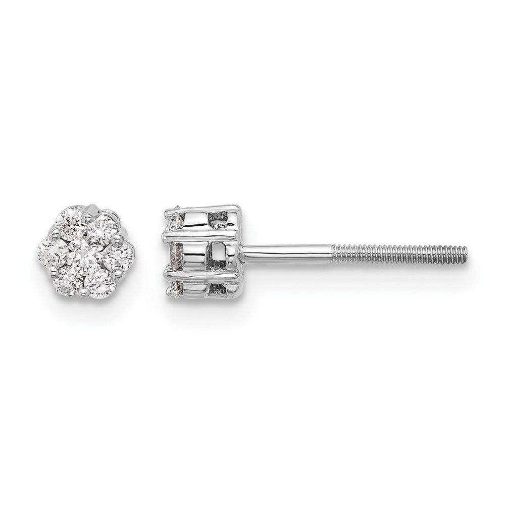14k White Gold 1/4 carat Diamond Cluster Screwback Post Earrings