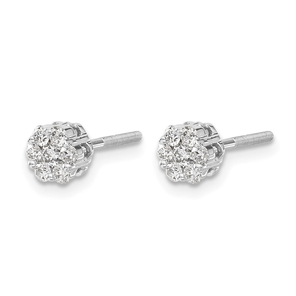 14k White Gold 1/3 carat Diamond Cluster Screwback Post Earrings