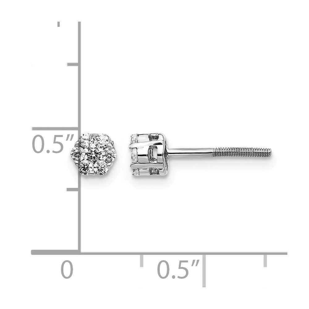 14k White Gold 1/3 carat Diamond Cluster Screwback Post Earrings