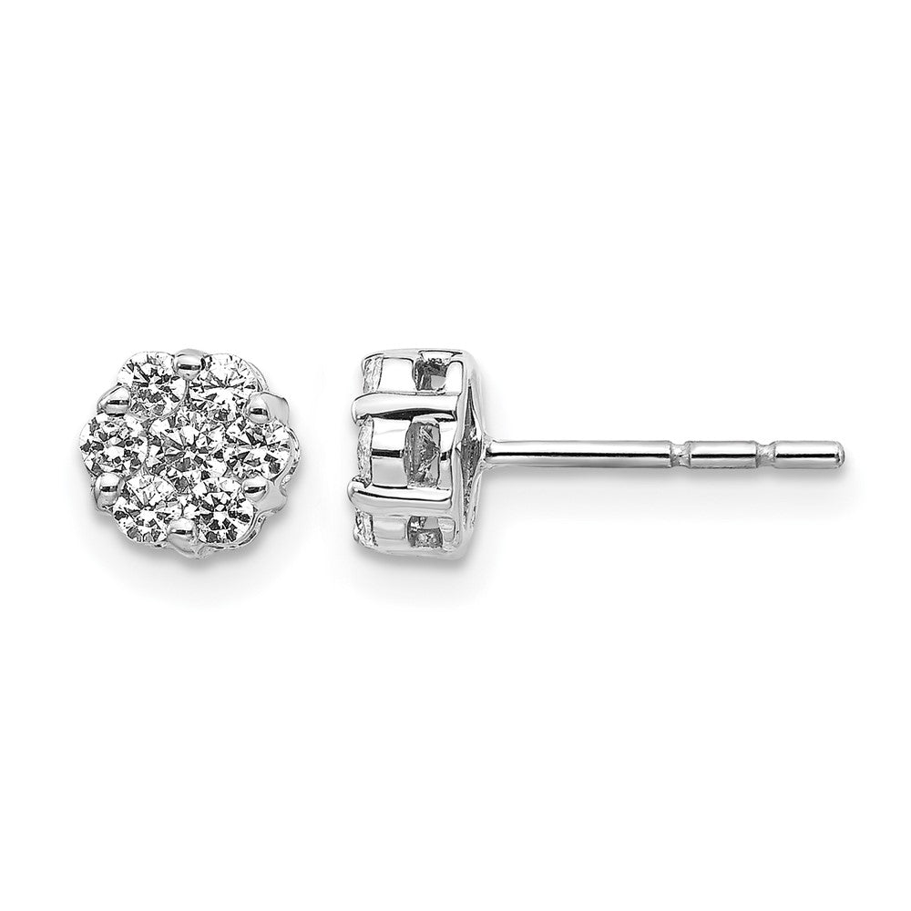 14k White Gold 1/2 carat Diamond Cluster Push Back Post Earrings