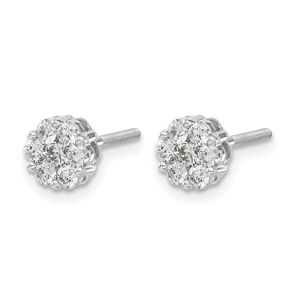 14k White Gold 5/8 carat Diamond Cluster Screwback Post Earrings