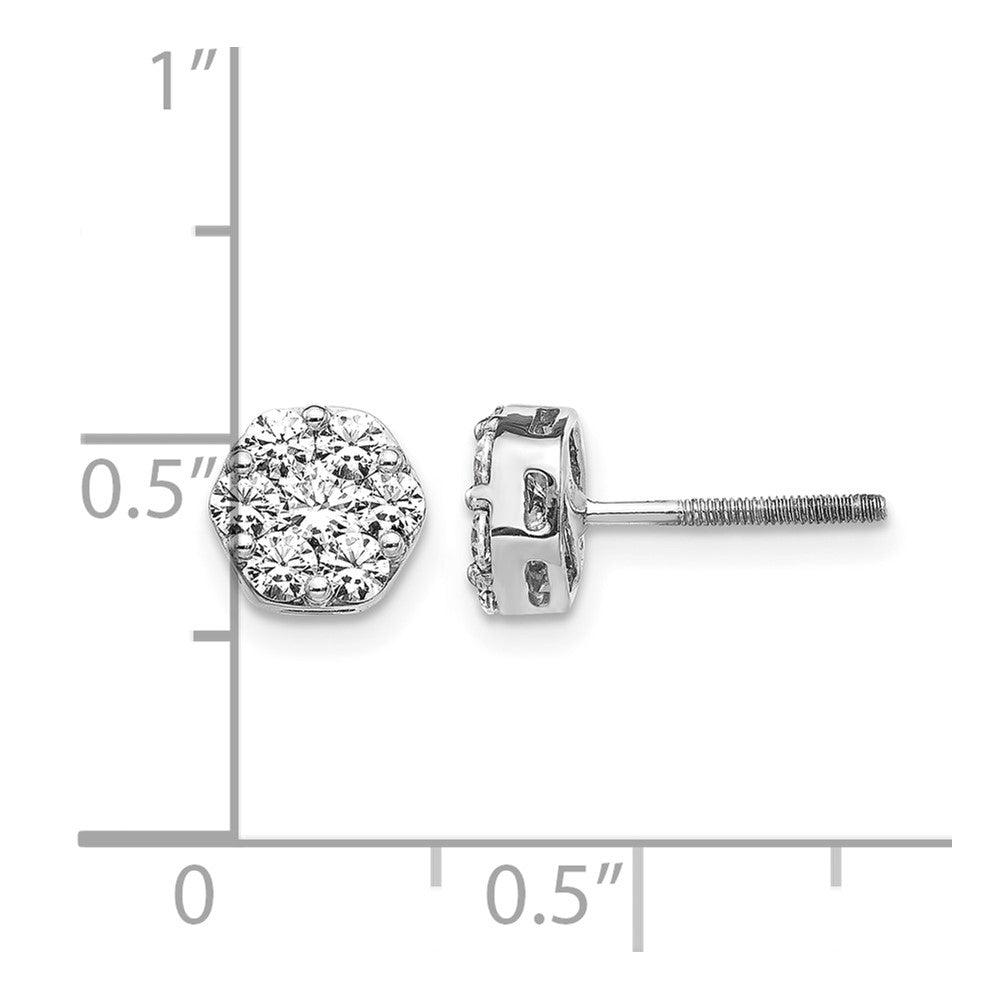 14k White Gold 7/8 carat Diamond Cluster Screwback Post Earrings