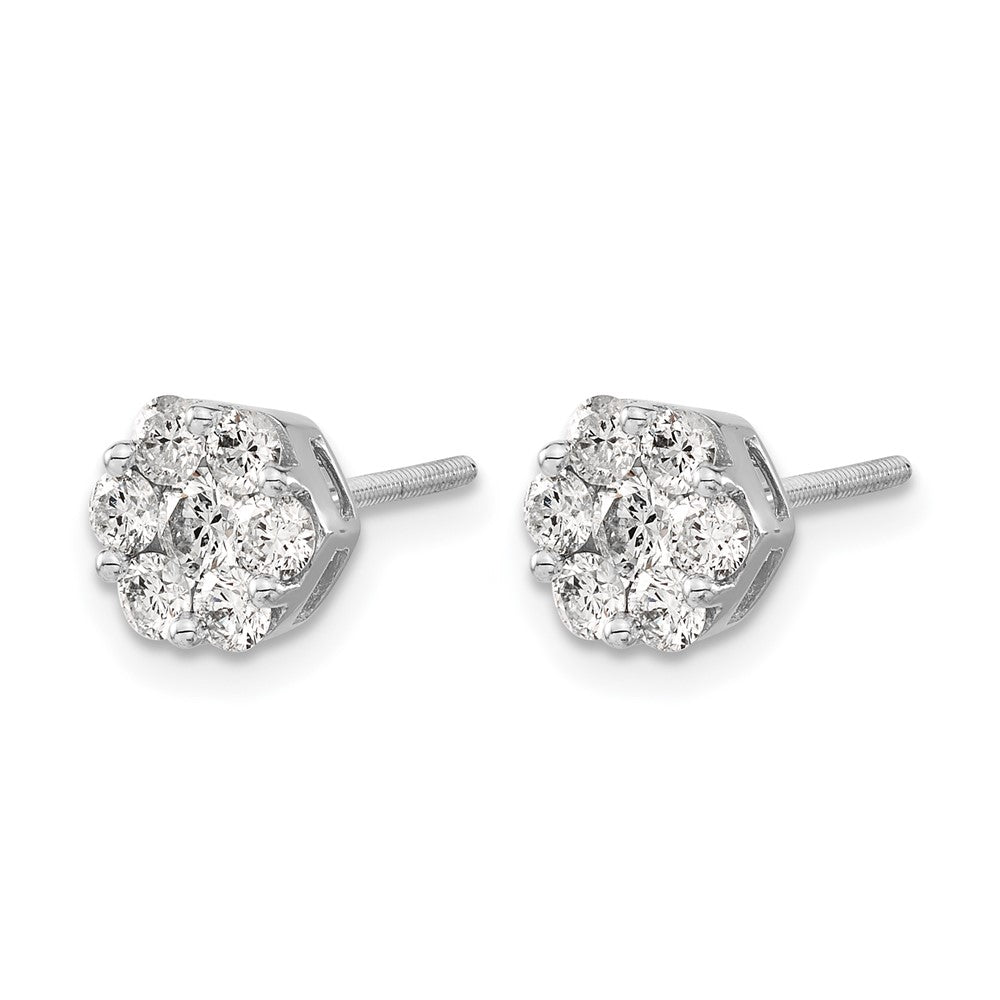 14k White Gold 1 carat Lab Grown Diamond VS/SI+ G+ Screwback Cluster Post Earrings