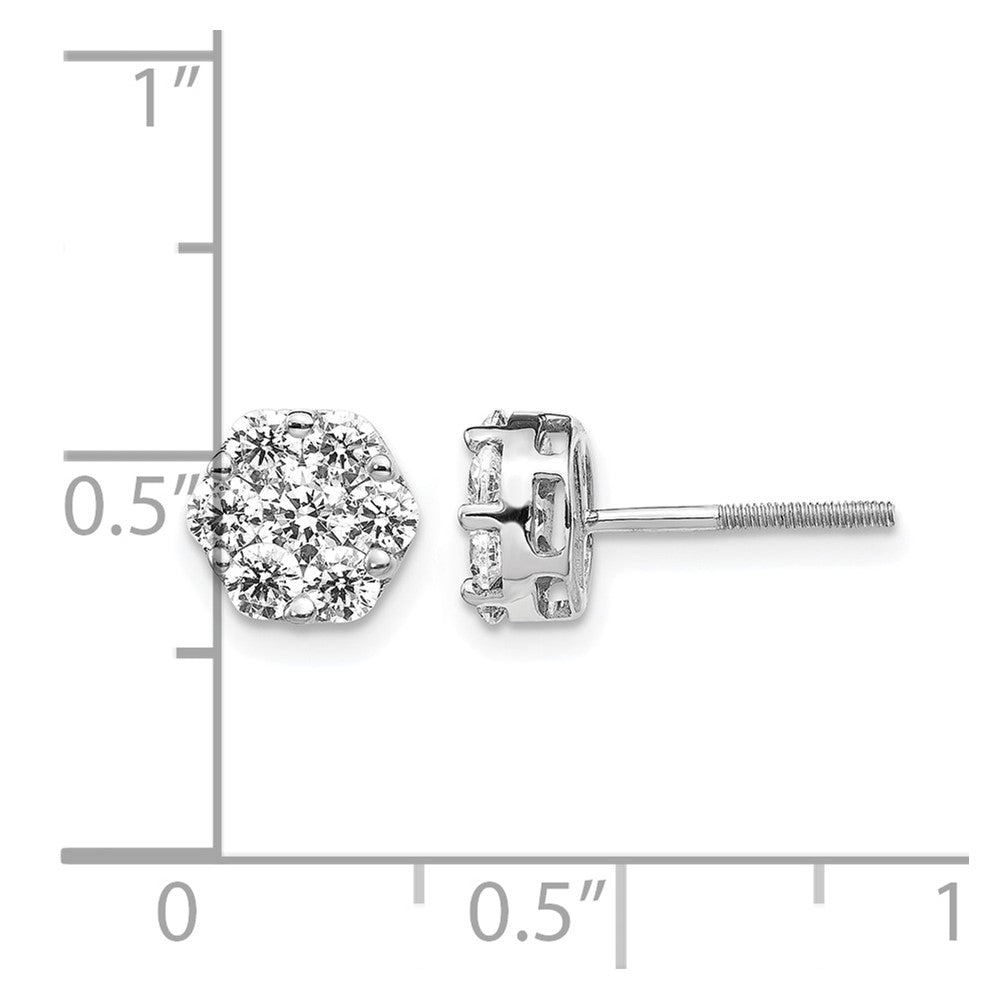 14k White Gold 1 carat Lab Grown Diamond VS/SI+ G+ Screwback Cluster Post Earrings