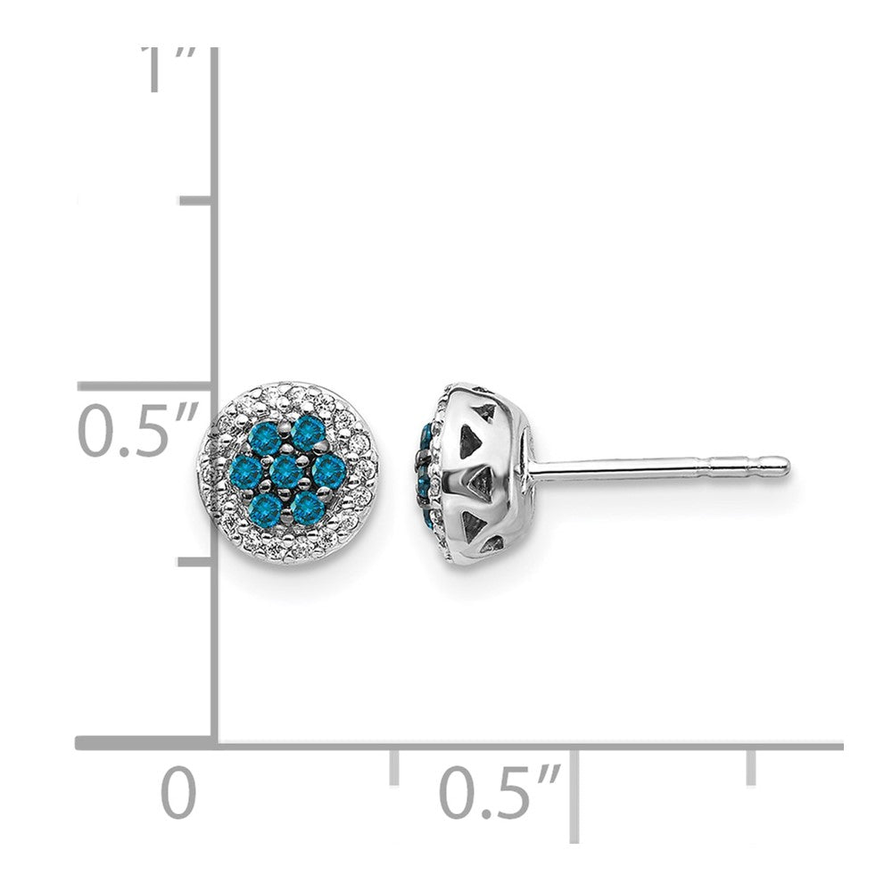14k White Gold 1/4 carat Blue/White Diamond Cluster Post Earrings
