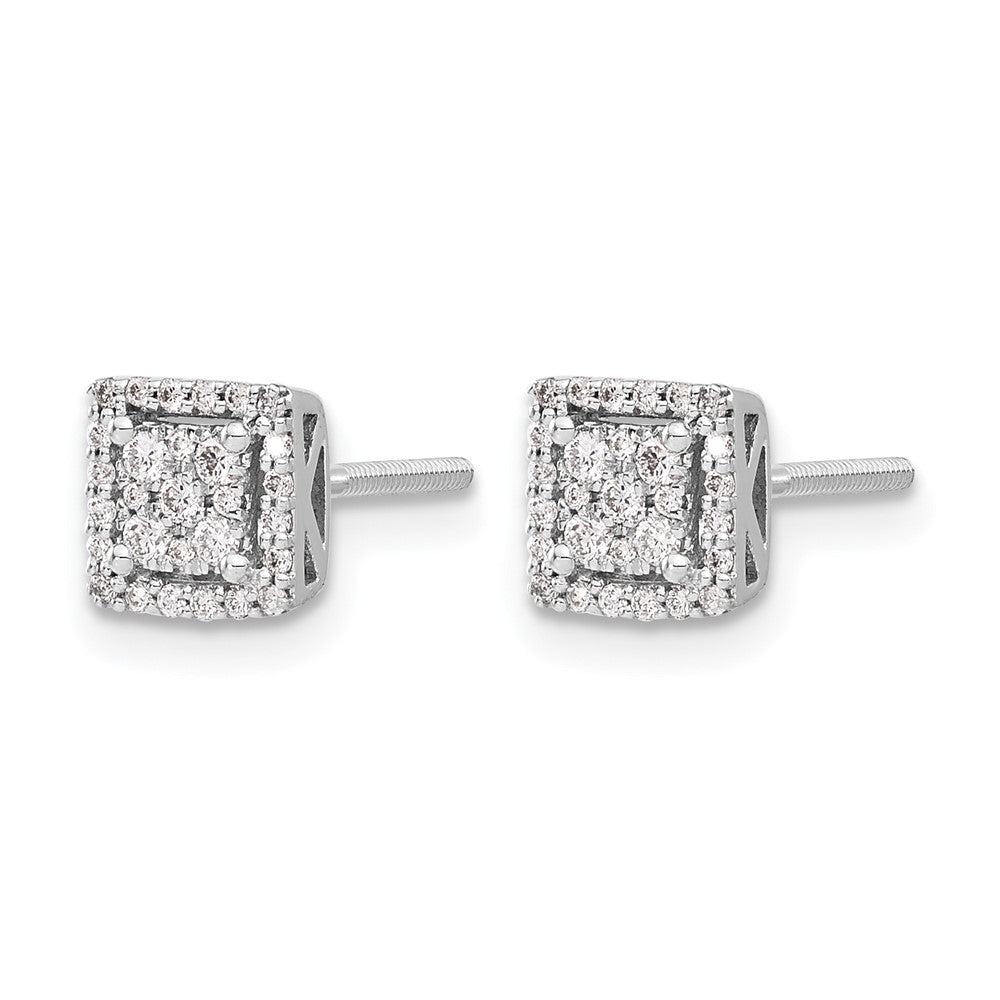 14k White Gold 1/4 carat Diamond Cluster Square Screwback Post Earrings