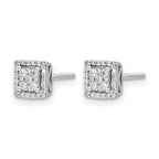 14k White Gold 1/4 carat Diamond Cluster Square Screwback Post Earrings