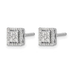 14k White Gold 1/3 carat Diamond Cluster Square Screwback Post Earrings