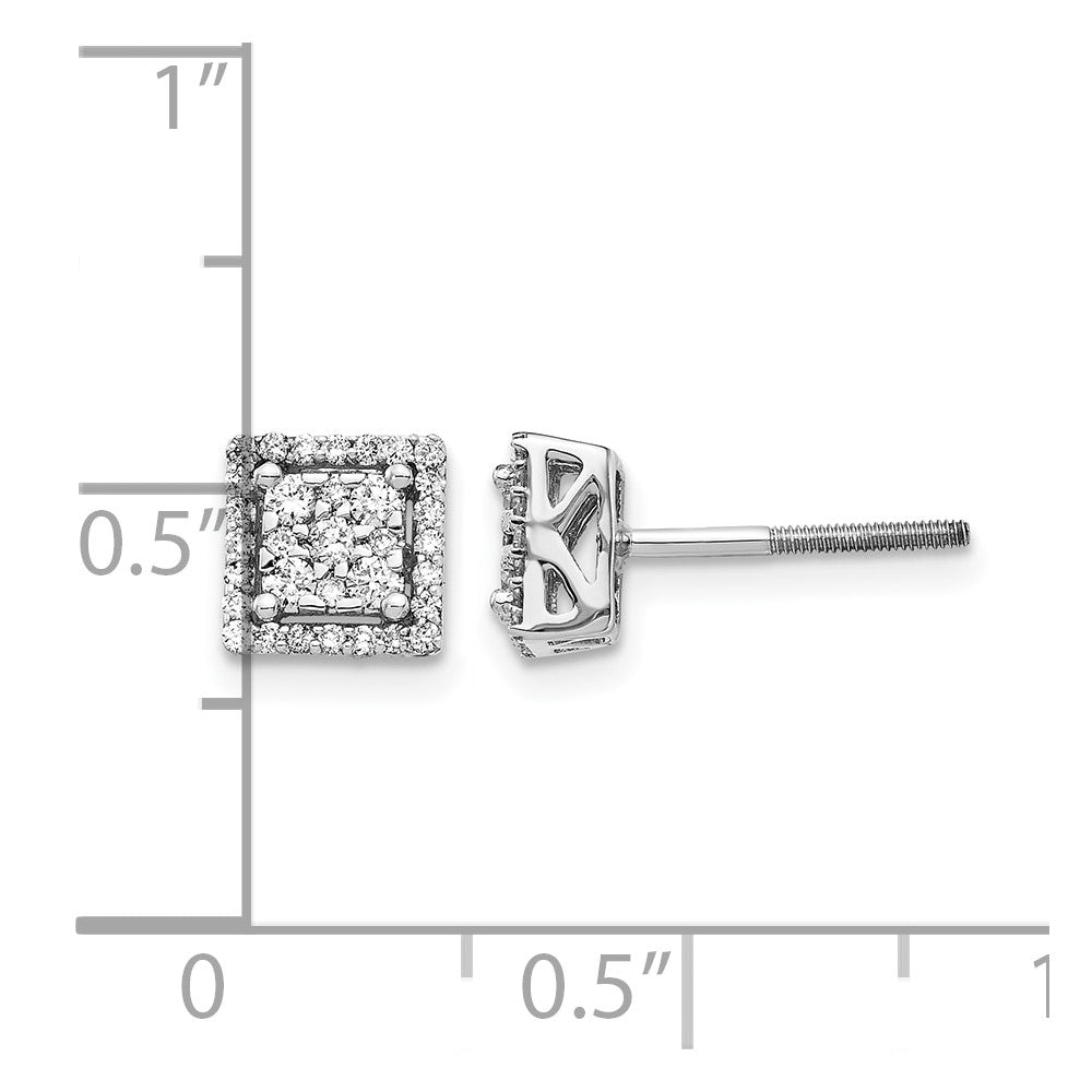 14k White Gold 1/3 carat Diamond Cluster Square Screwback Post Earrings