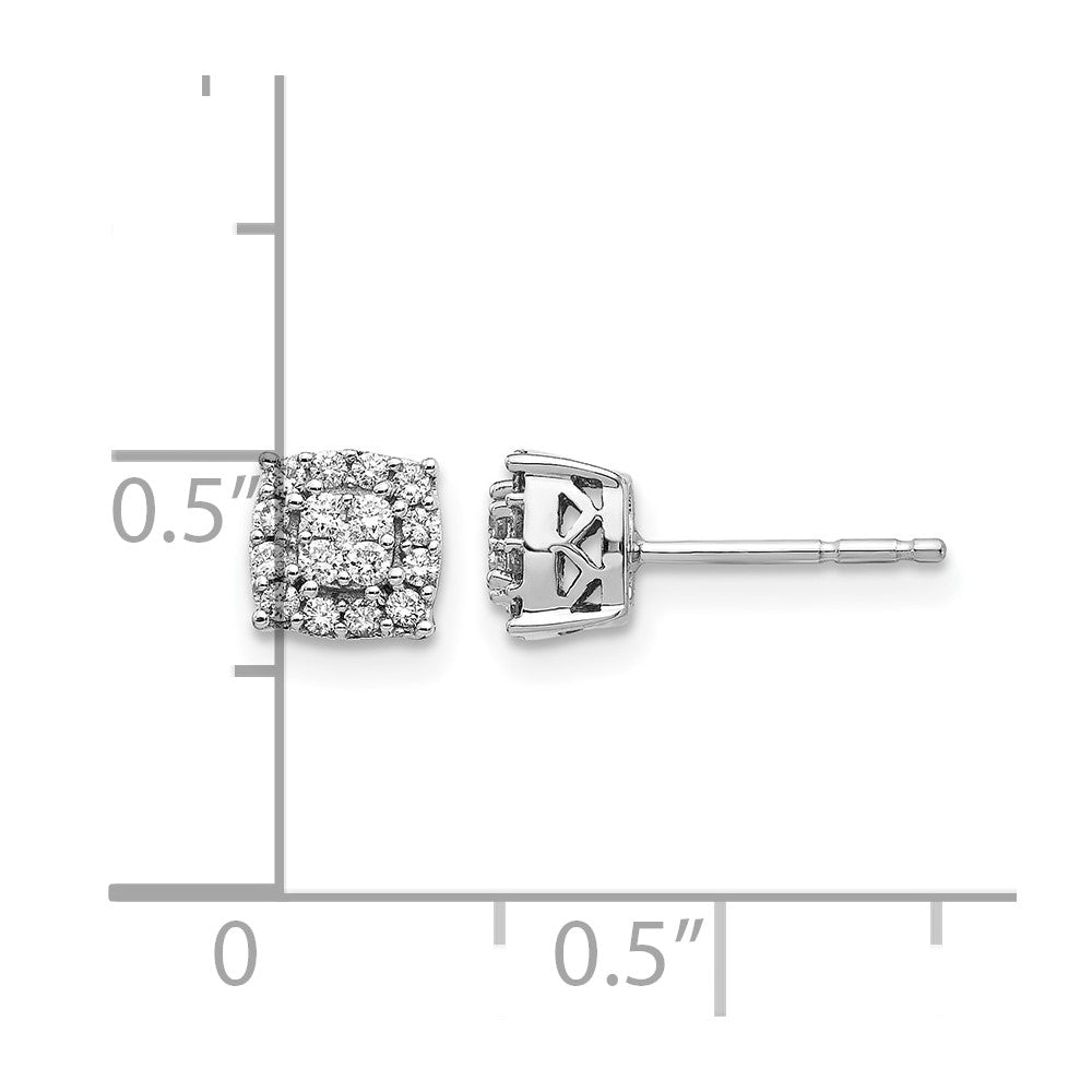 14k White Gold 1/4 carat Diamond Square Halo Post Earrings
