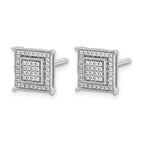 14k White Gold 1/4 carat Diamond Double Square Bezel Screwback Post Earrings