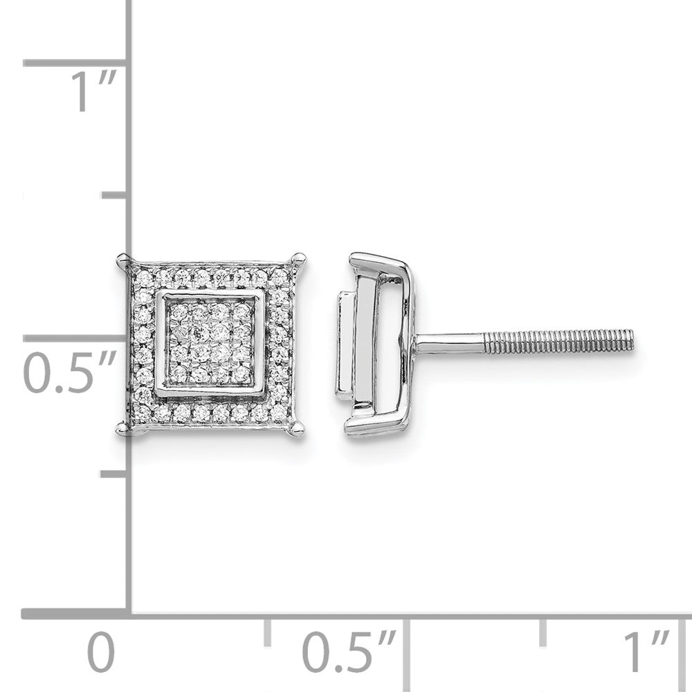 14k White Gold 1/4 carat Diamond Double Square Bezel Screwback Post Earrings