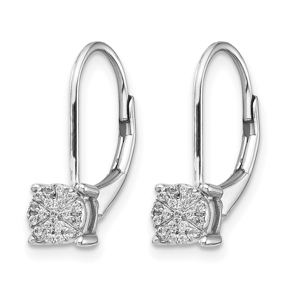 14k White Gold 1/10 carat Diamond Cluster Leverback Earrings