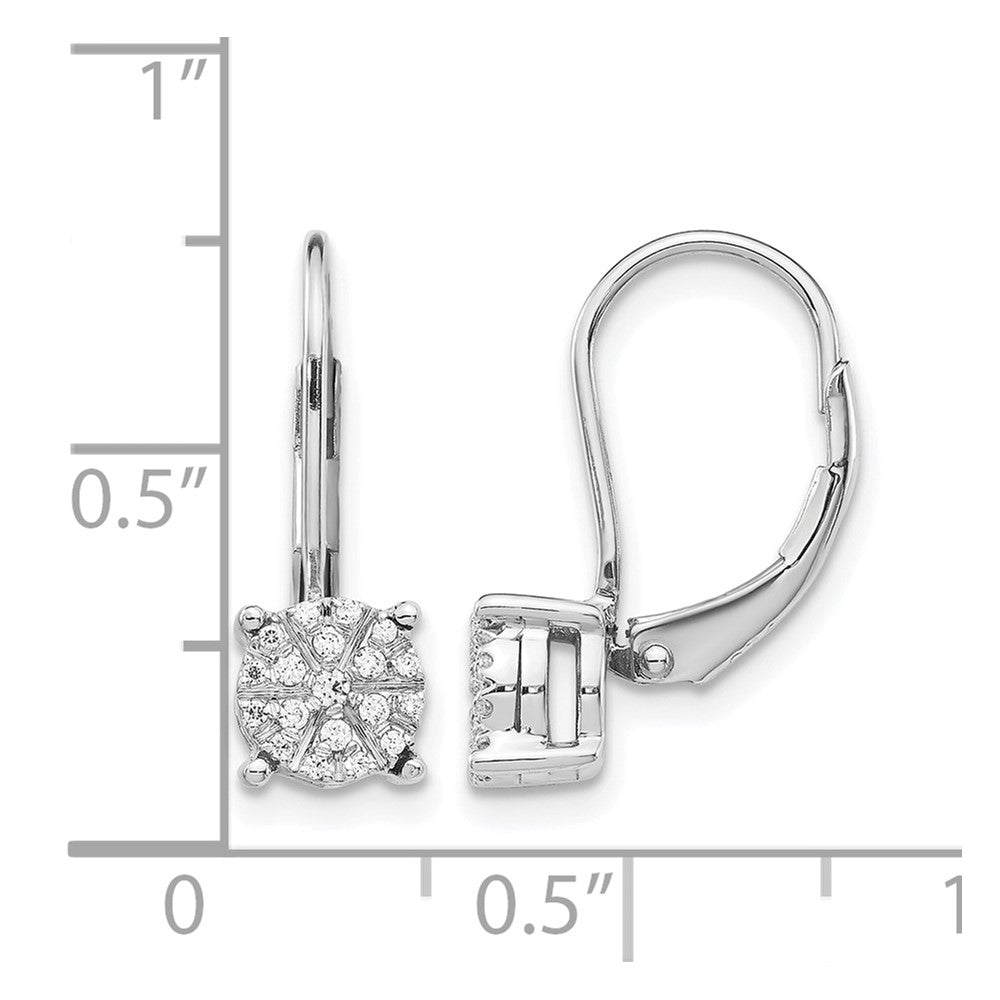 14k White Gold 1/6 carat Diamond Cluster Leverback Earrings