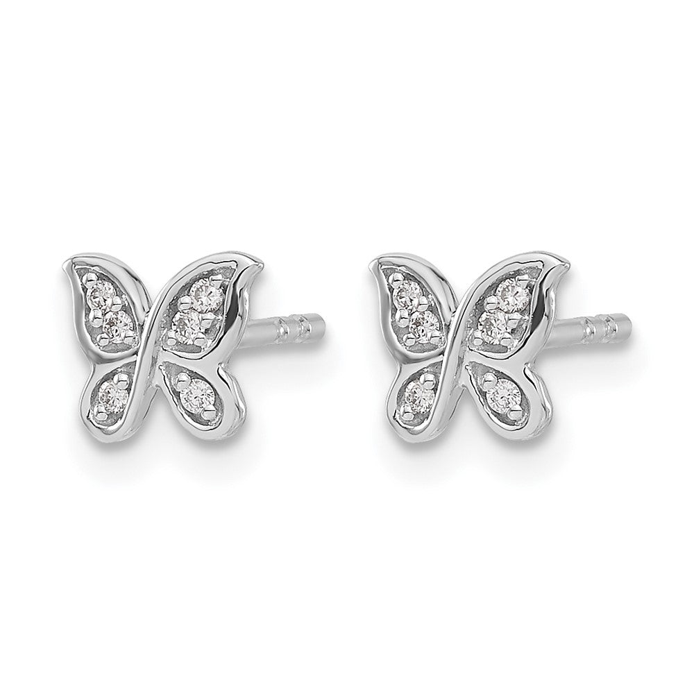14k White Gold 1/20 carat Diamond Small Butterfly Post Earrings