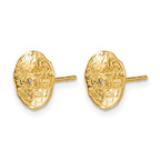 14k Small Textured Circle Diamond Post Earrings