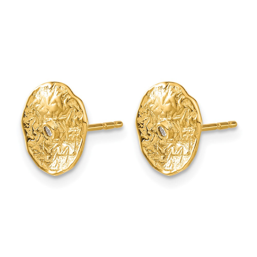 14k Small Textured Circle Diamond Post Earrings