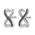 14k White Gold 1/6 carat Blue and White Diamond Infinity Heart Post Earrings