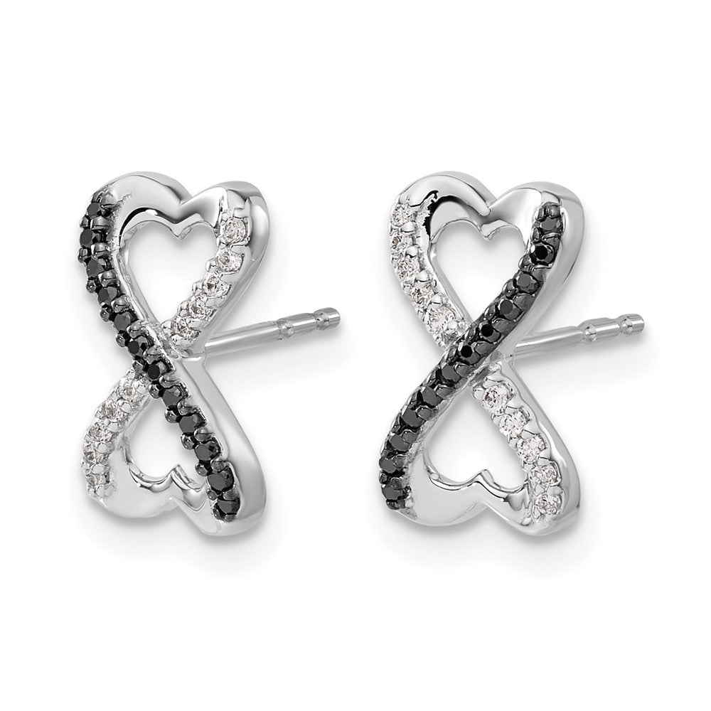 14k White Gold 1/6 carat Black and White Diamond Infinity Heart Post Earrings