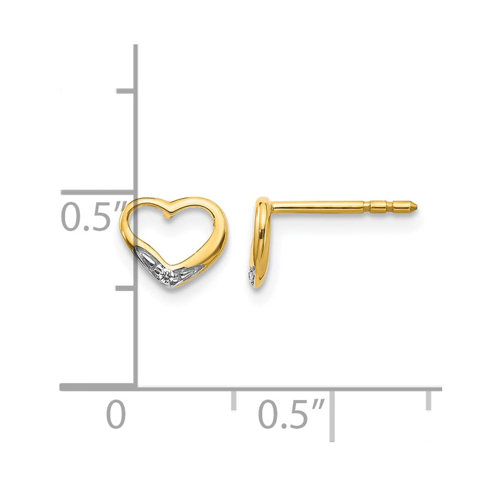 14k and White Rhodium Diamond Heart Post Earrings