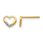 14k and White Rhodium Diamond Heart Post Earrings
