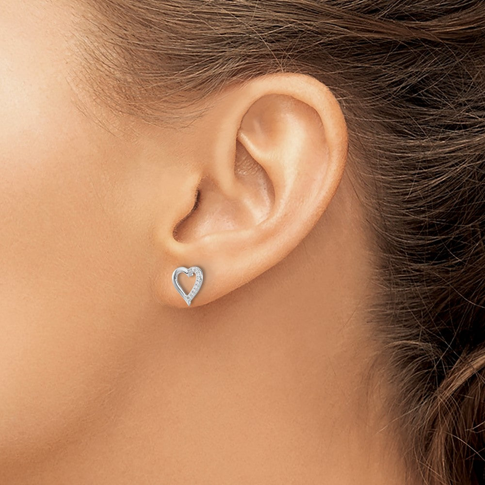 14k White Gold 1/20 carat Diamond Heart Post Earrings