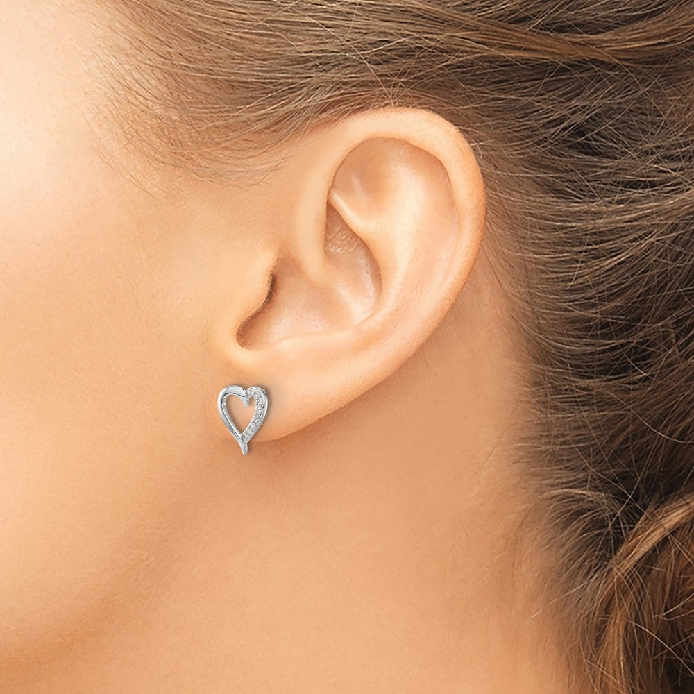 14k White Gold 1/10 carat Diamond Heart Post Earrings
