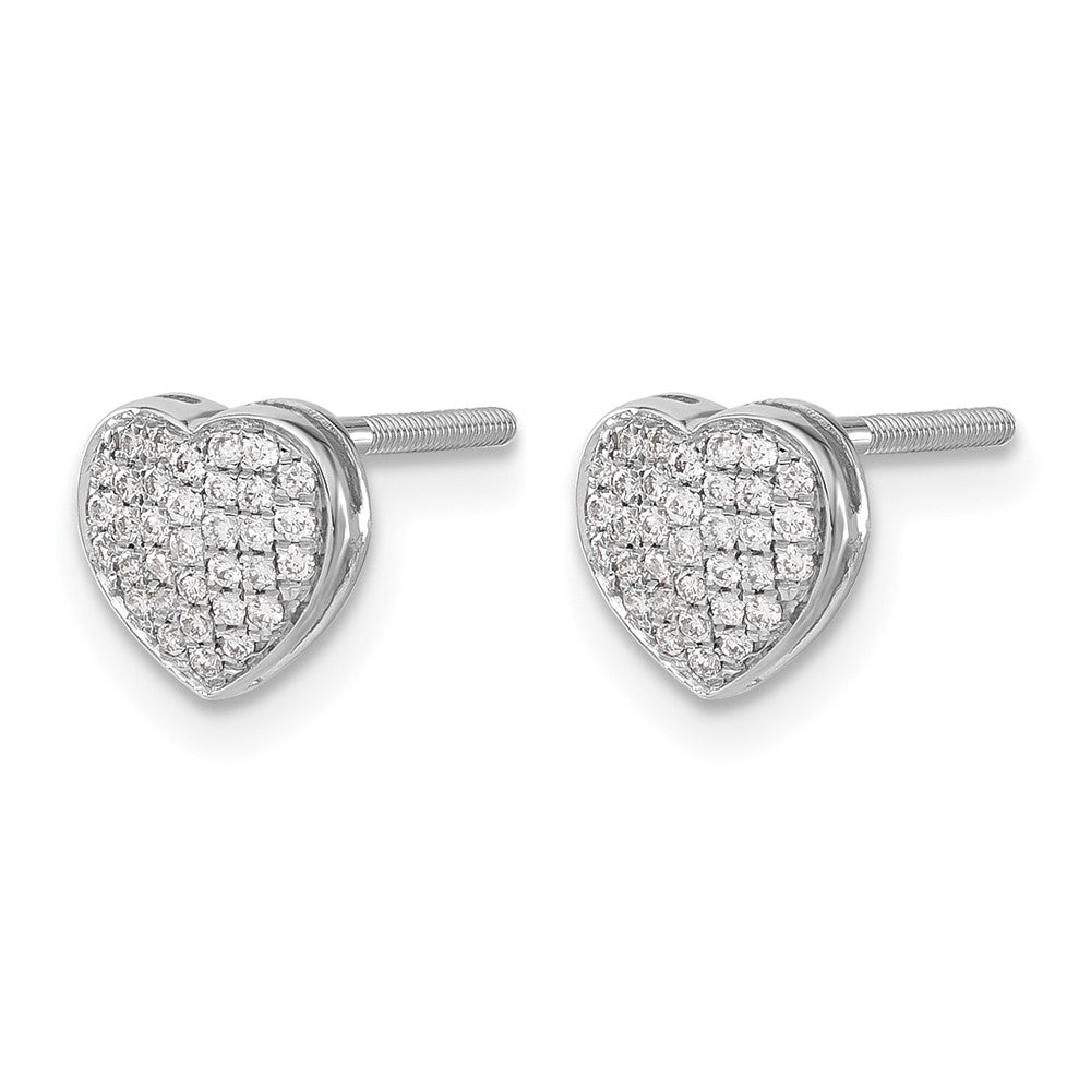 14k White Gold 1/5 carat Diamond Pave Heart Screwback Post Earrings