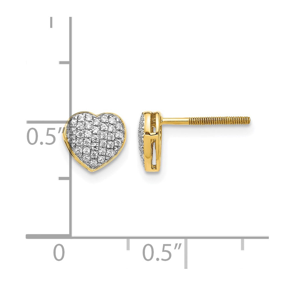 14k 1/5 carat Diamond Pave Heart Screwback Post Earrings