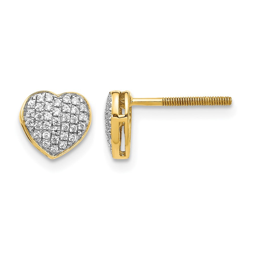 14k 1/5 carat Diamond Pave Heart Screwback Post Earrings