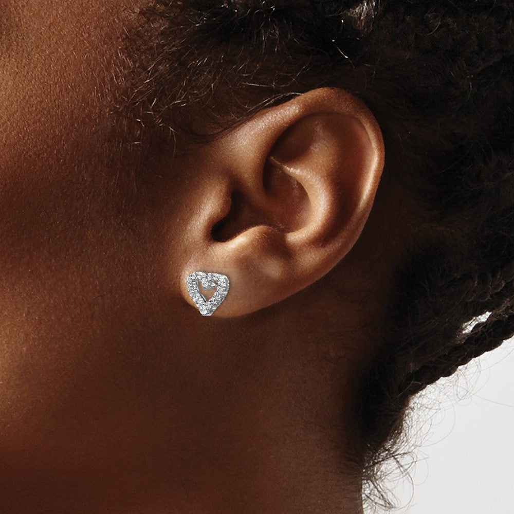 14k White Gold 1/2 carat Diamond Heart Post Earrings