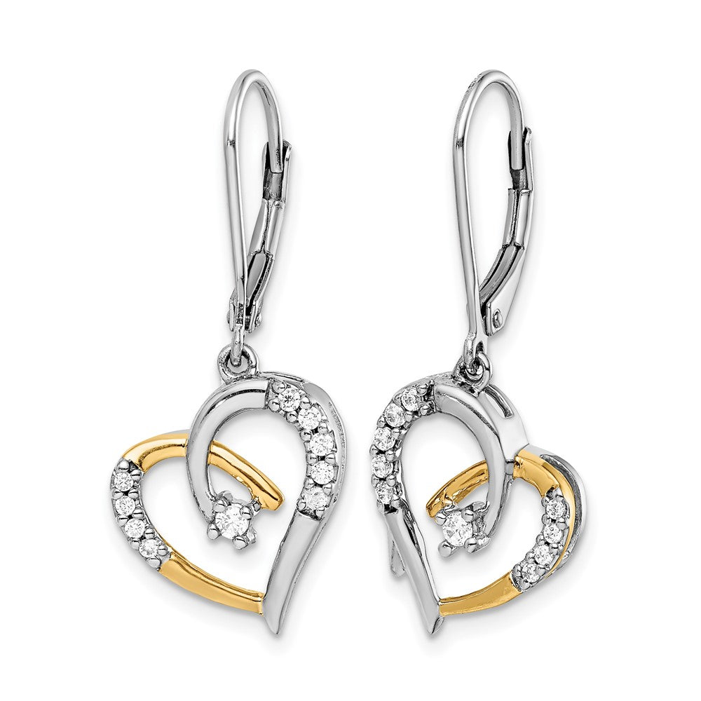 14k Two-tone 1/5 carat Diamond Heart Leverback Earrings