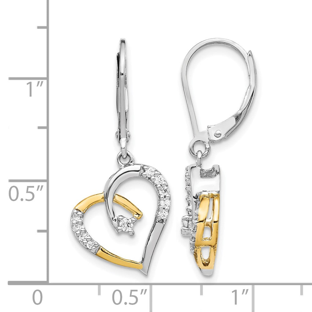 14k Two-tone 1/5 carat Diamond Heart Leverback Earrings
