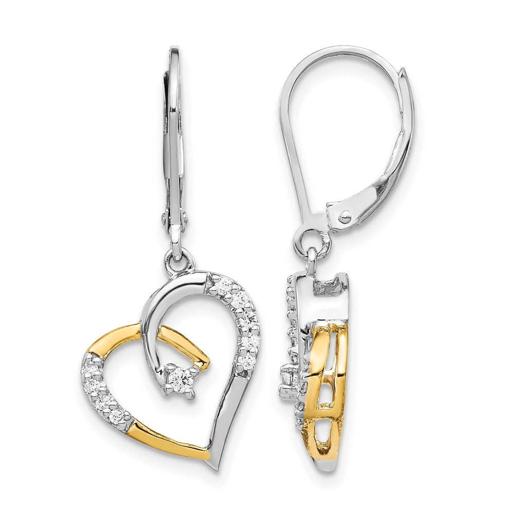 14k Two-tone 1/5 carat Diamond Heart Leverback Earrings