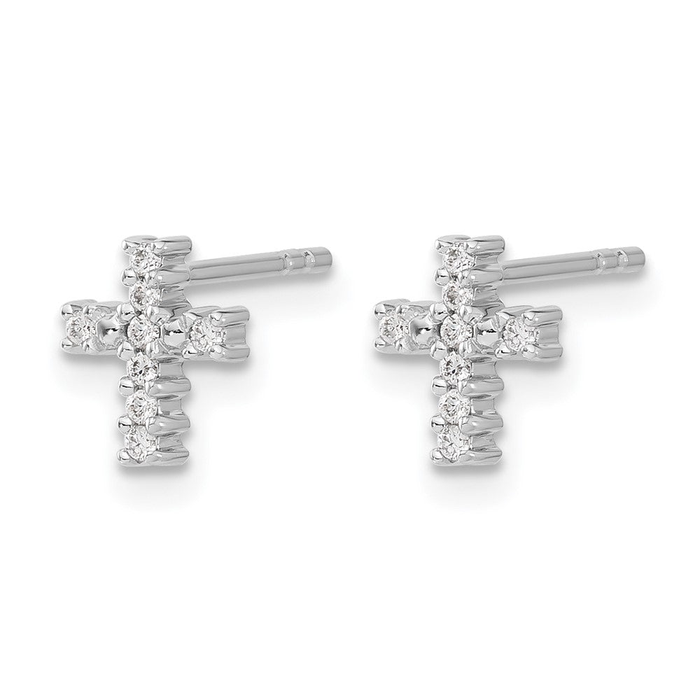 14k White Gold Polished 1/10 carat Diamond Small Cross Post Earrings