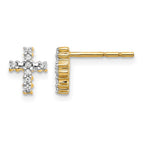 14k Polished 1/10 carat Diamond Small Cross Post Earrings