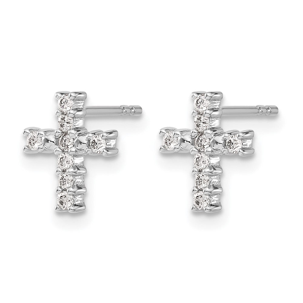 14k White Gold Polished 1/5 carat Diamond Cross Post Earrings