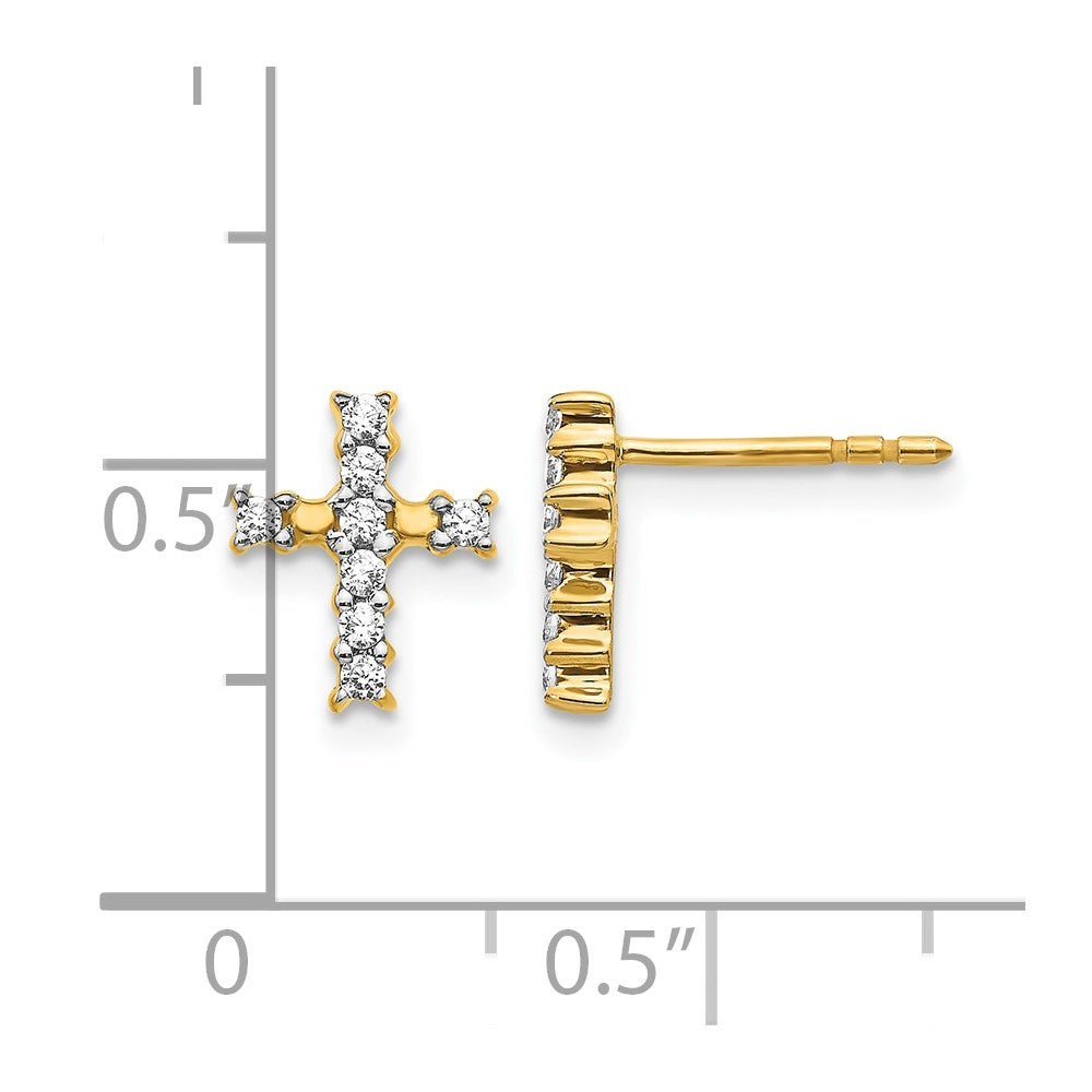 14k Polished 1/5 carat Diamond Cross Post Earrings
