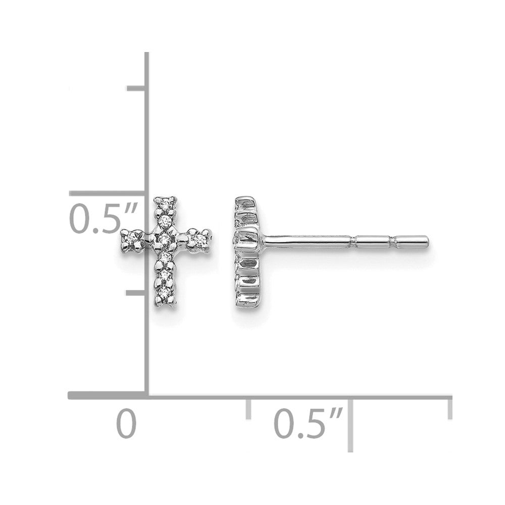 14k White Gold Polished 1/20 carat Diamond Small Cross Post Earrings