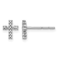 14k White Gold Polished 1/20 carat Diamond Small Cross Post Earrings