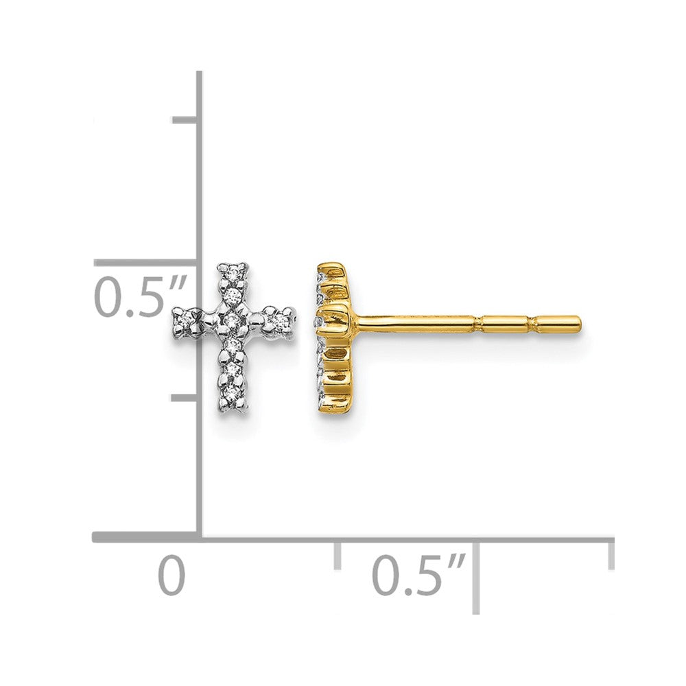 14k and White Rhodium 1/20 carat Diamond Small Cross Post Earrings
