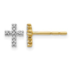 14k and White Rhodium 1/20 carat Diamond Small Cross Post Earrings