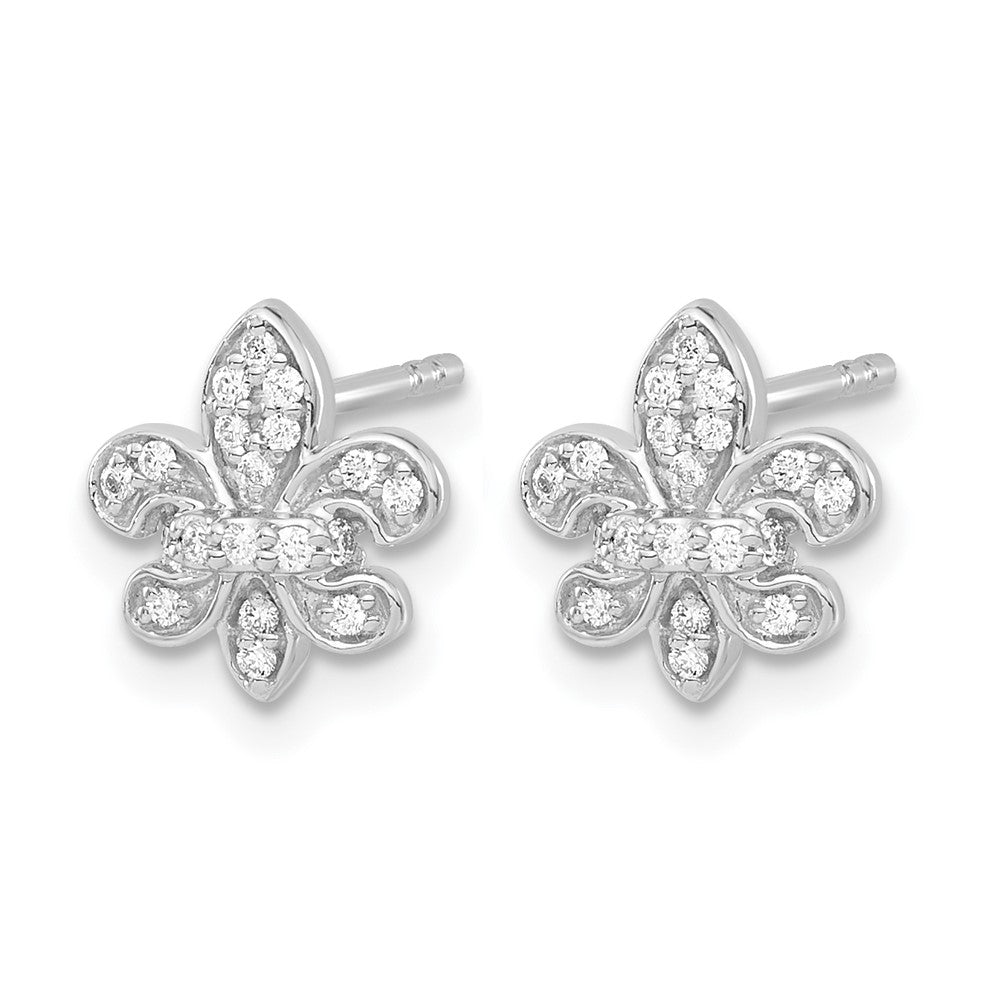 14k White Gold 1/6 carat Diamond Fleur de Lis Post Earrings